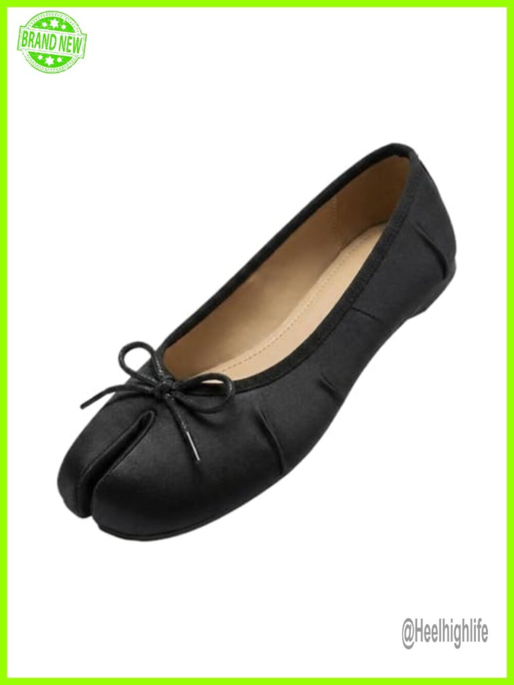 Satin Tabi Ballet Flats Bow Round Toe Wide Width Split Toe Ruched Slip On Low